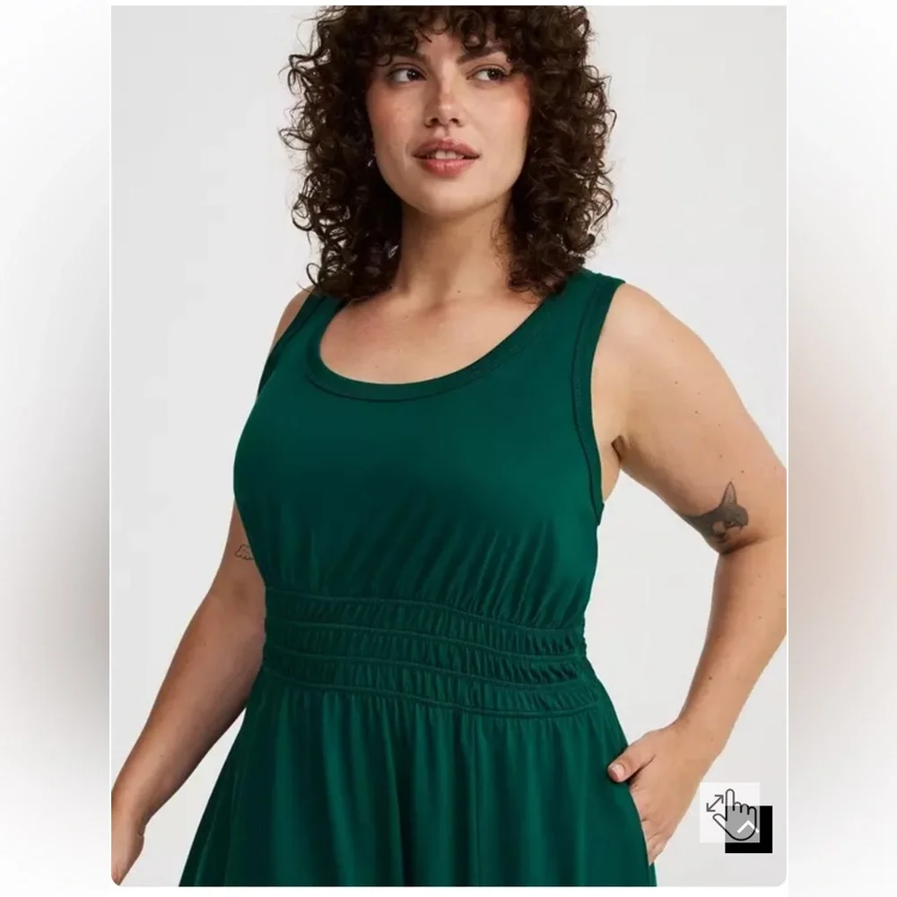 Torrid 0x sleeveless botanical garden Emerald Green Midi Dress cotton! Pockets! - Picture 1 of 8